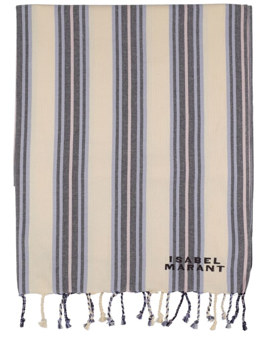 Marant: Striped cotton beach towel - Ecru/Blue - men_0 | Luisa Via Roma