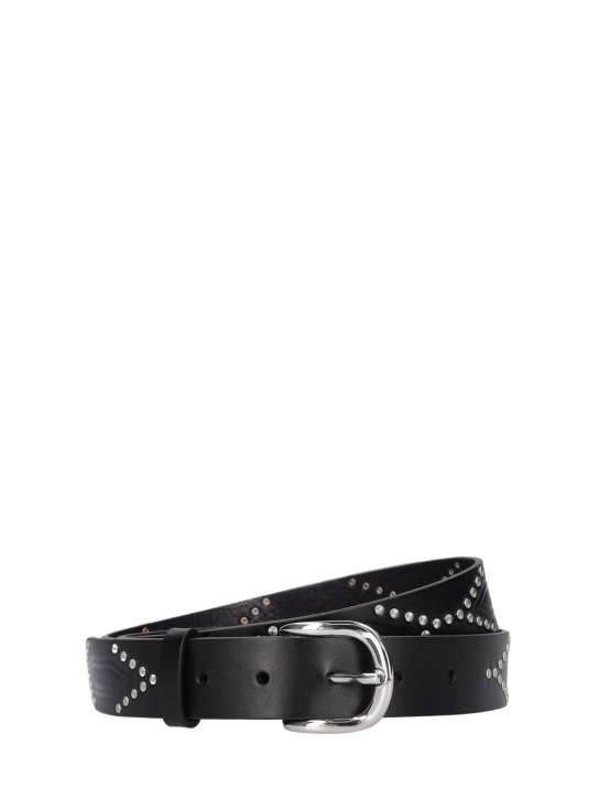 Marant: Studded leather belt - Black/Silver - men_0 | Luisa Via Roma
