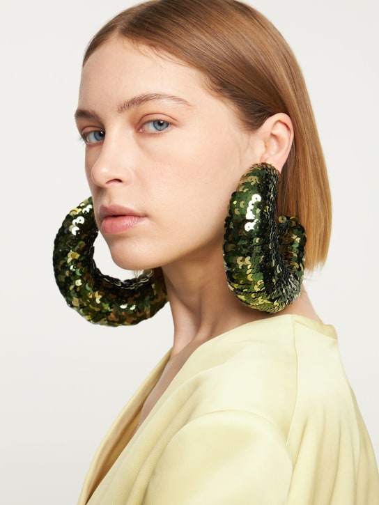Tom Ford: Croissant sequined big hoop earrings - Green - women_1 | Luisa Via Roma