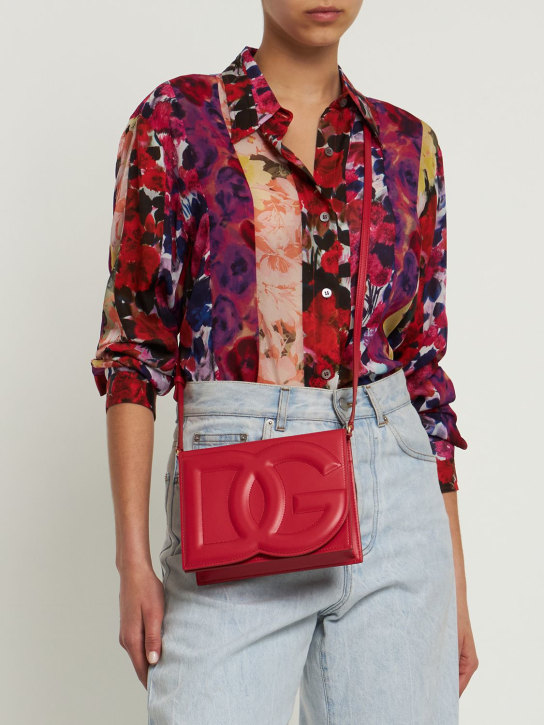 Dolce&Gabbana: Logo leather shoulder bag - Rosso - women_1 | Luisa Via Roma