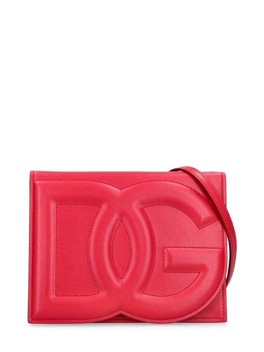 Dolce&Gabbana: Bolso de hombro de piel con logo - Rosso - women_0 | Luisa Via Roma