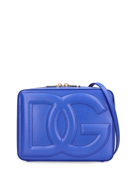 Dolce&Gabbana: Large logo leather camera bag - Blue - women_0 | Luisa Via Roma