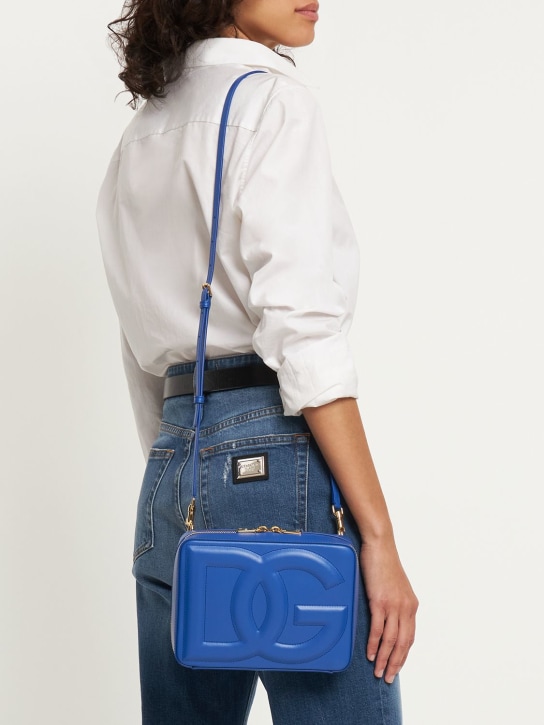 Dolce&Gabbana: Large logo leather camera bag - Blue - women_1 | Luisa Via Roma