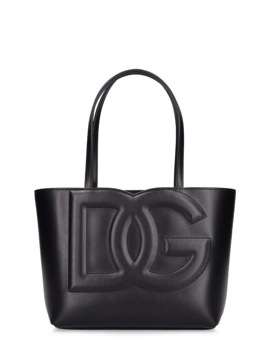Dolce&Gabbana: Logo leather tote bag - Siyah - women_0 | Luisa Via Roma
