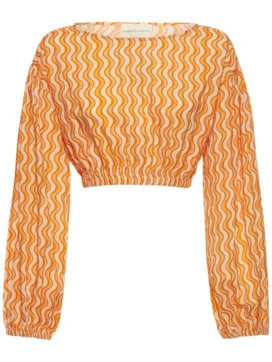 Maria de la Orden: Muna wave print cotton voile crop top - Multicolor - women_0 | Luisa Via Roma