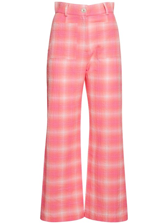 Maria de la Orden: Pantaloni dritti Niza in seersucker check - Rosa - women_0 | Luisa Via Roma