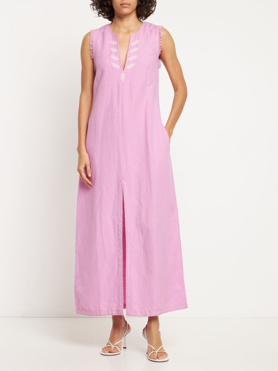 Maria de la Orden: Robe midi en toile brodée Olbia - Rose - women_1 | Luisa Via Roma