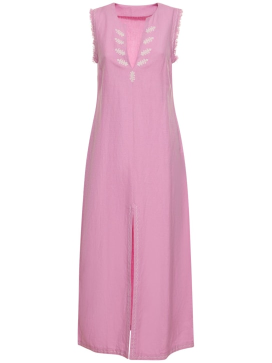 Maria de la Orden: Robe midi en toile brodée Olbia - Rose - women_0 | Luisa Via Roma