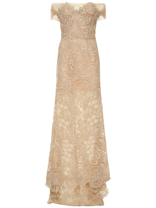 Oscar De La Renta: Swetheart macramé tulle long dress - Cream - women_0 | Luisa Via Roma