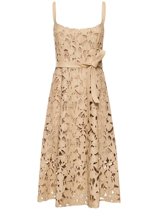 Oscar De La Renta: Laser-cut belted midi dress - Beige - women_0 | Luisa Via Roma
