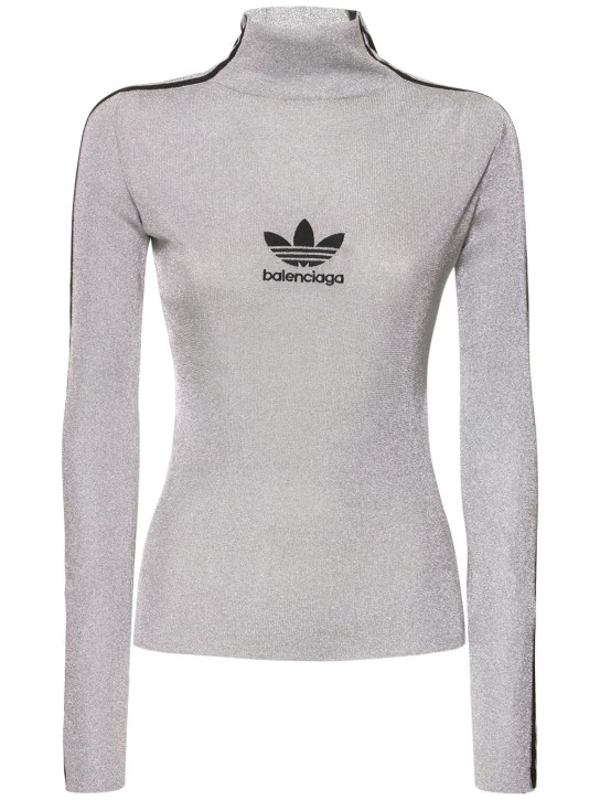 Balenciaga: Adidas Athletic mock neck lurex top - Silver/Black - women_0 | Luisa Via Roma