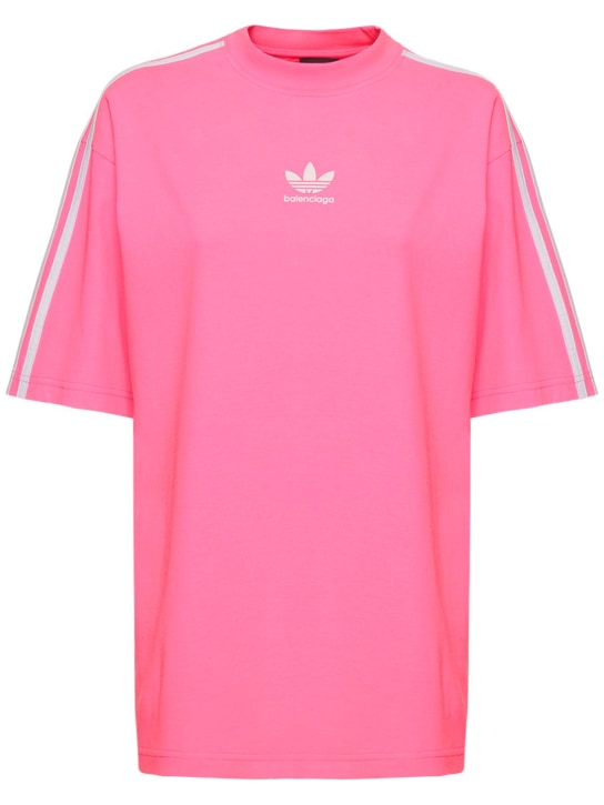 Balenciaga: T-shirt medium fit en coton adidas - Rose Fluo - women_0 | Luisa Via Roma