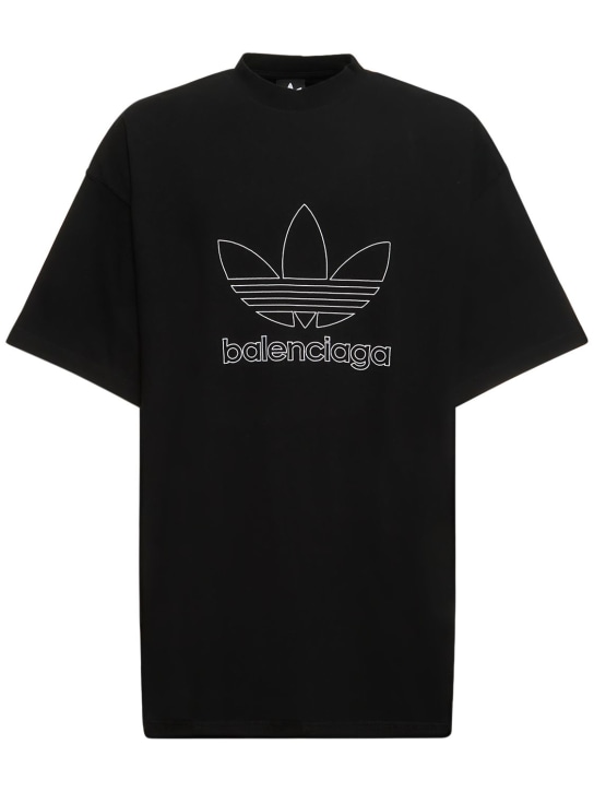 Balenciaga: T-shirt oversize en coton Adidas - Noir/Blanc - men_0 | Luisa Via Roma