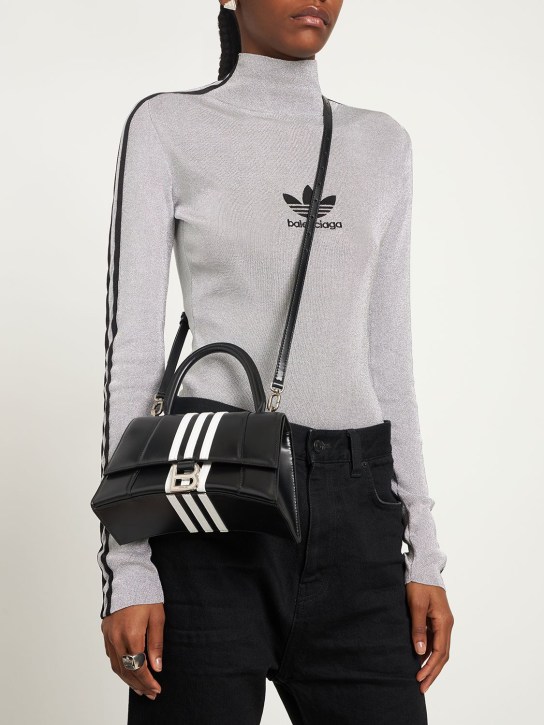 Balenciaga: Small Hourglass leather shoulder bag - Black/White - women_1 | Luisa Via Roma