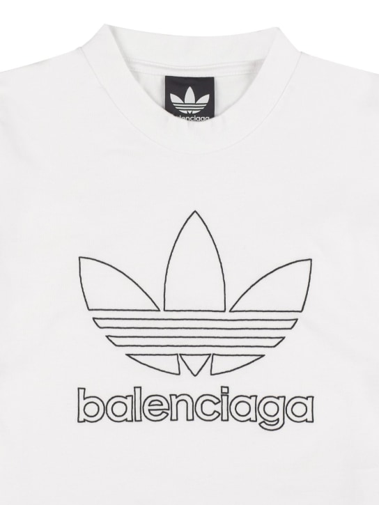 Balenciaga: 코튼 저지 티셔츠 - 화이트/블랙 - kids-girls_1 | Luisa Via Roma