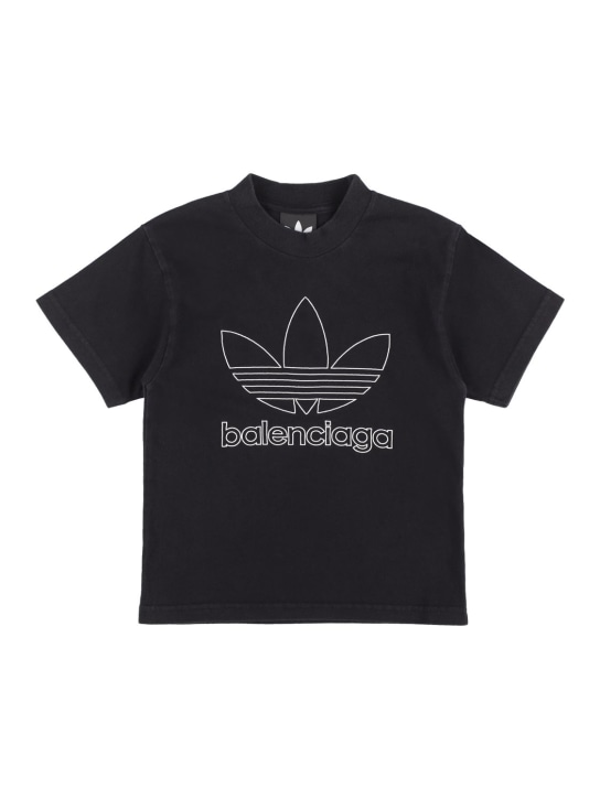 Balenciaga: T-Shirt aus Baumwolljersey - Schwarz/Weiß - kids-girls_0 | Luisa Via Roma