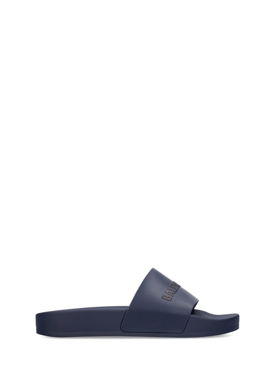 Balenciaga: Logo rubber slide sandals - Navy - kids-boys_0 | Luisa Via Roma