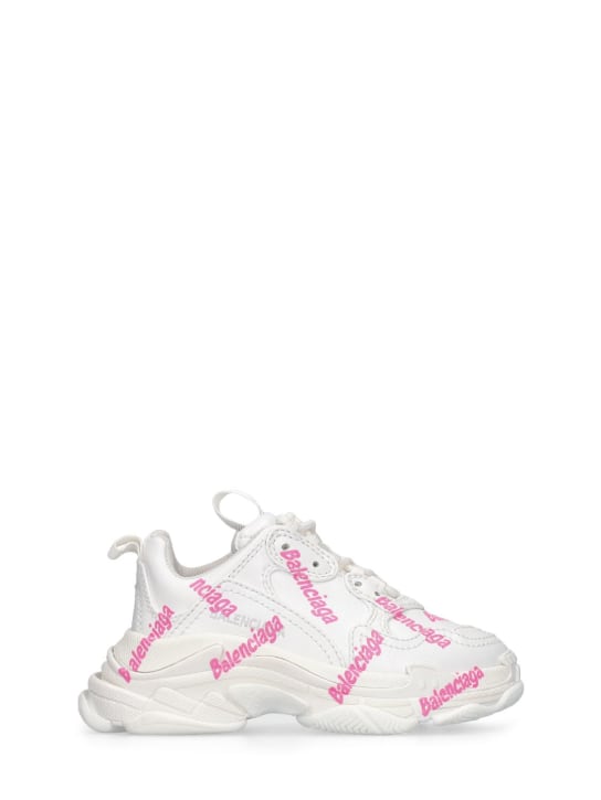 Balenciaga: Triple S faux leather sneakers - White/Pink - kids-girls_0 | Luisa Via Roma