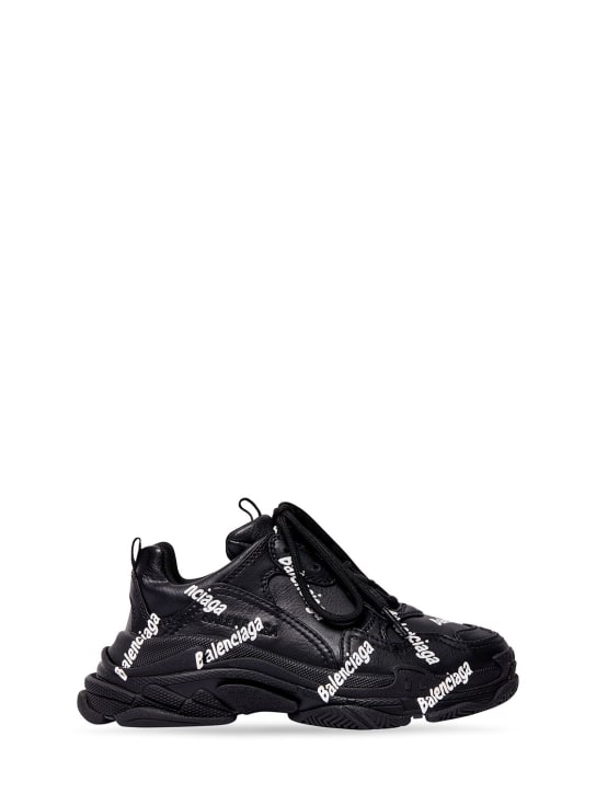 Balenciaga: Triple S faux leather sneakers - Black/White - kids-boys_0 | Luisa Via Roma