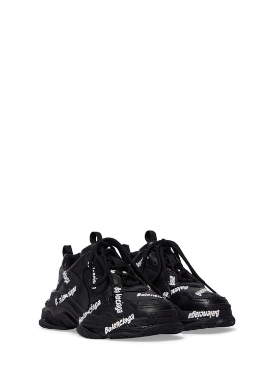 Balenciaga: Triple S faux leather sneakers - Black/White - kids-boys_1 | Luisa Via Roma