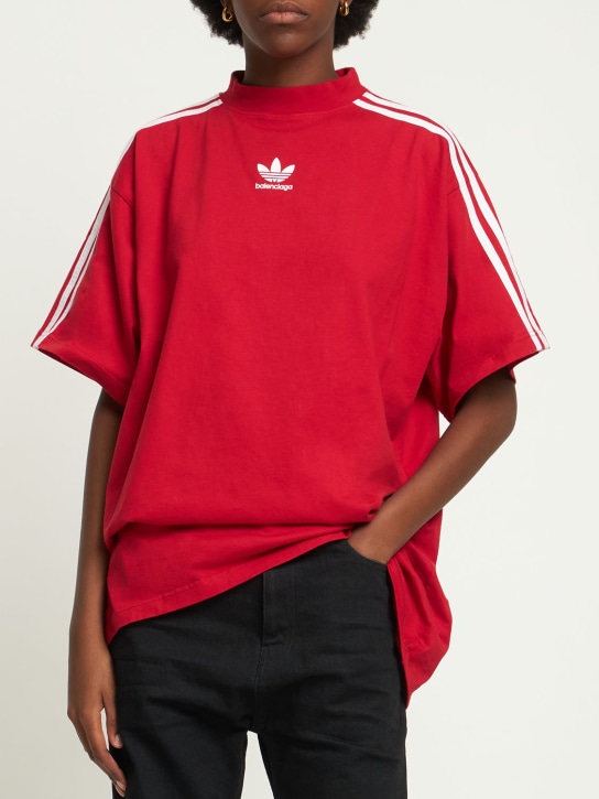 Balenciaga: Adidas oversize cotton t-shirt - Red/White - women_1 | Luisa Via Roma