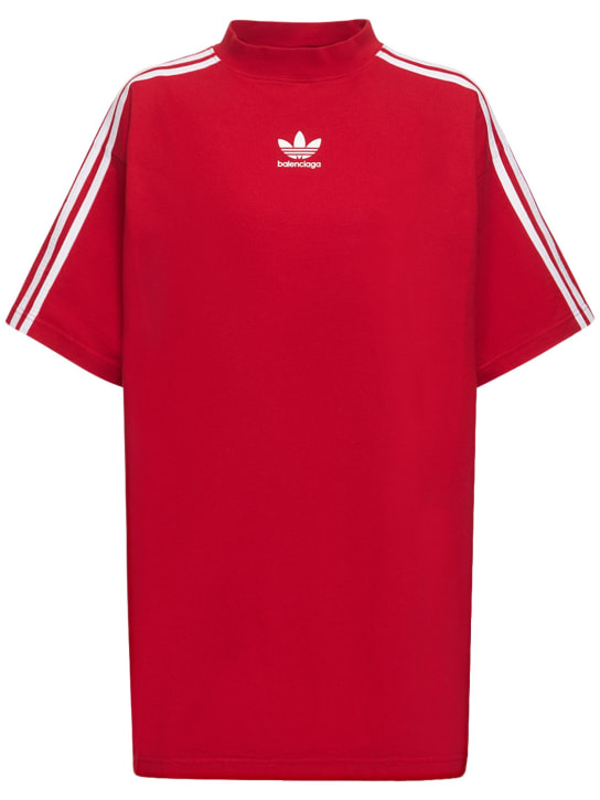 Balenciaga: T-shirt oversize en coton Adidas - Rouge/Blanc - women_0 | Luisa Via Roma