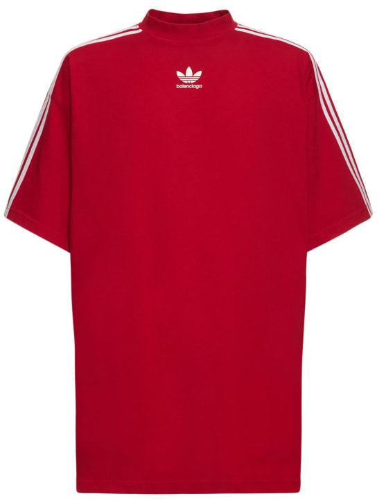 Balenciaga: T-shirt oversize en coton Adidas - Rouge/Blanc - men_0 | Luisa Via Roma