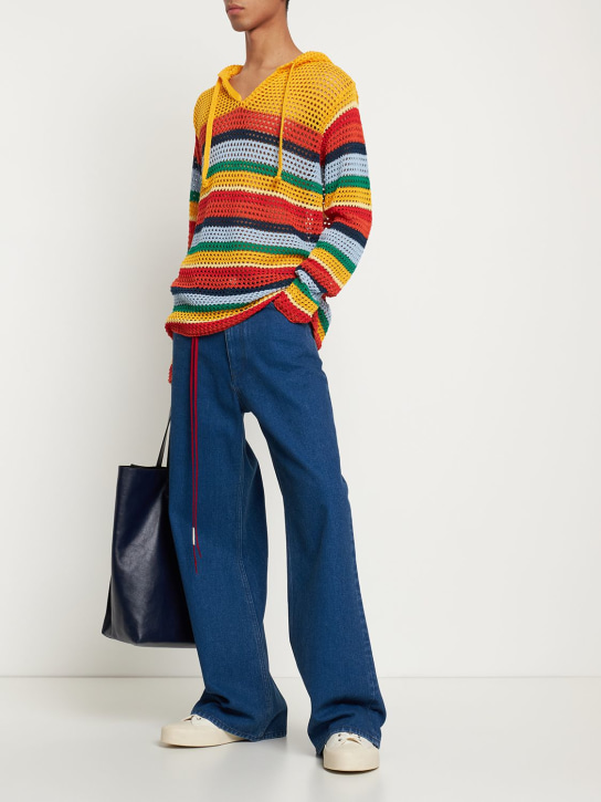 Marni: Striped crocheted cotton hoodie - Multicolor - men_1 | Luisa Via Roma