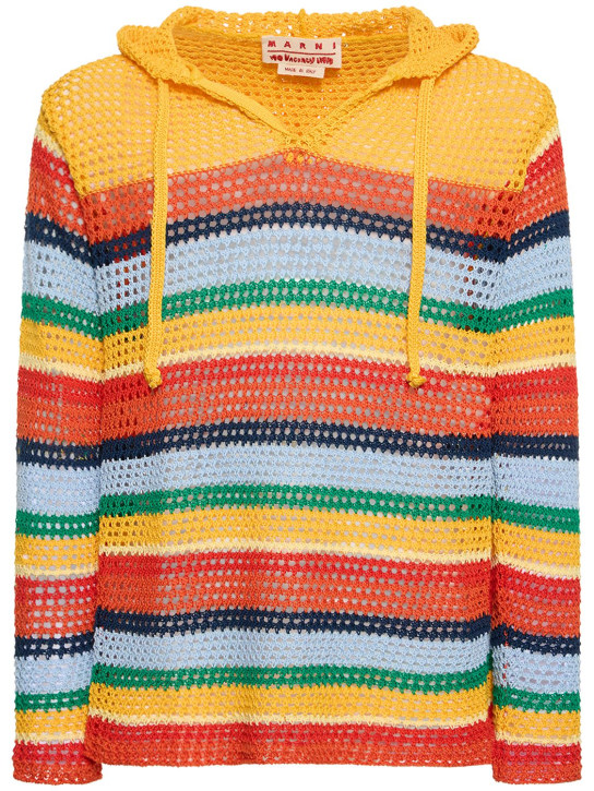 Marni: Sweat en crochet de coton à rayures à capuche - Multicolore - men_0 | Luisa Via Roma