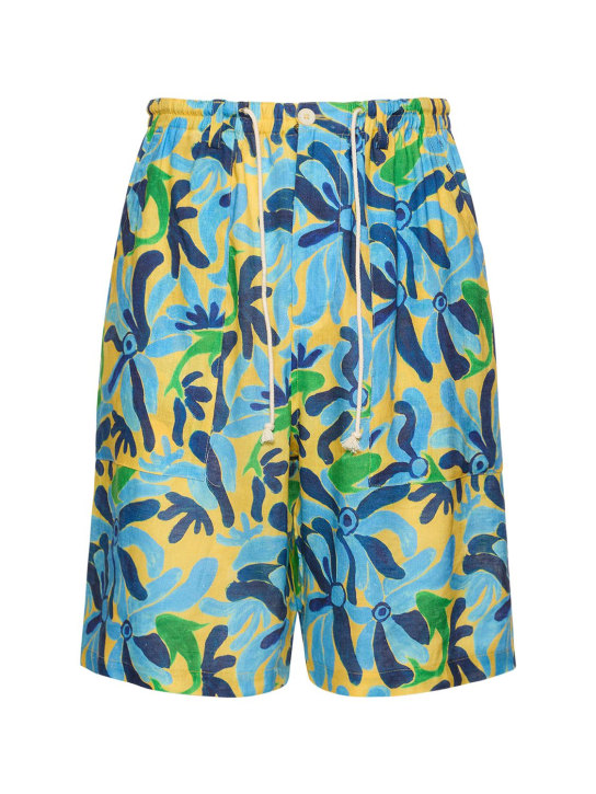Marni: Chippy fish print shorts - Azul Polvo - men_0 | Luisa Via Roma