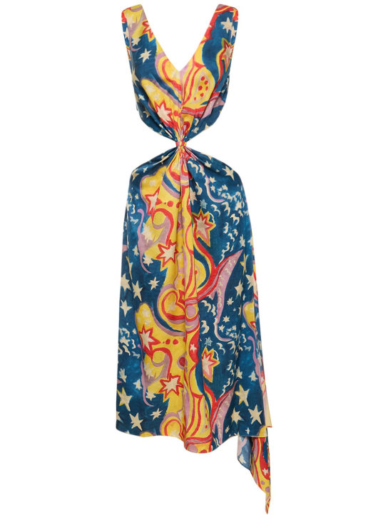 Marni: Printed envers satin cutout midi dress - Multicolor - women_0 | Luisa Via Roma