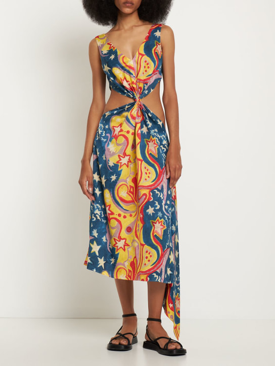 Marni: Printed envers satin cutout midi dress - Multicolor - women_1 | Luisa Via Roma