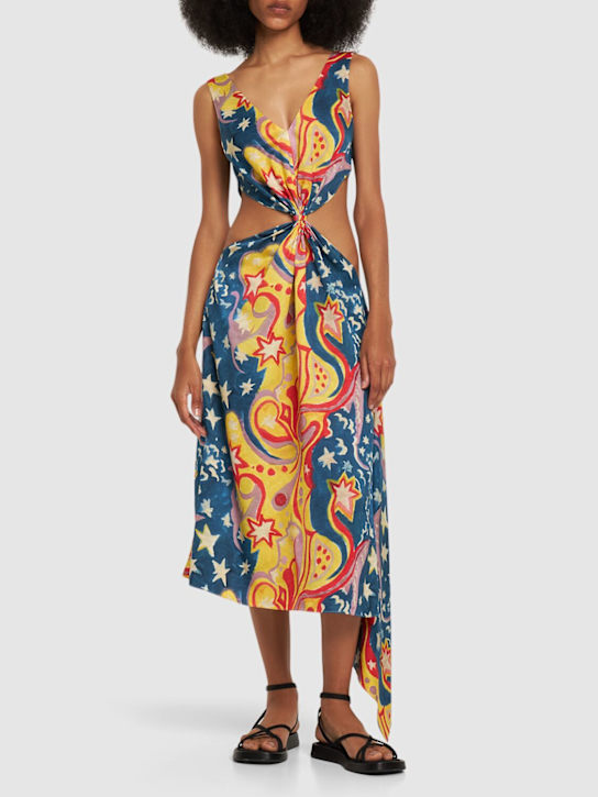 Marni: Printed envers satin cutout midi dress - Multicolor - women_1 | Luisa Via Roma