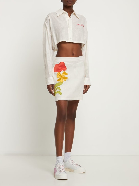 Marni: Minifalda de lino bordado - Blanco - women_1 | Luisa Via Roma