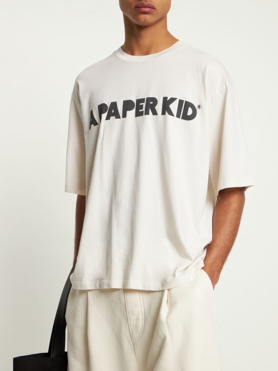 A Paper Kid: Camiseta de algodón - Beige/Blanco - men_1 | Luisa Via Roma
