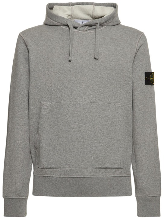 Stone Island: Besticktes Sweatshirt mit Kapuze - Grau Melange - men_0 | Luisa Via Roma
