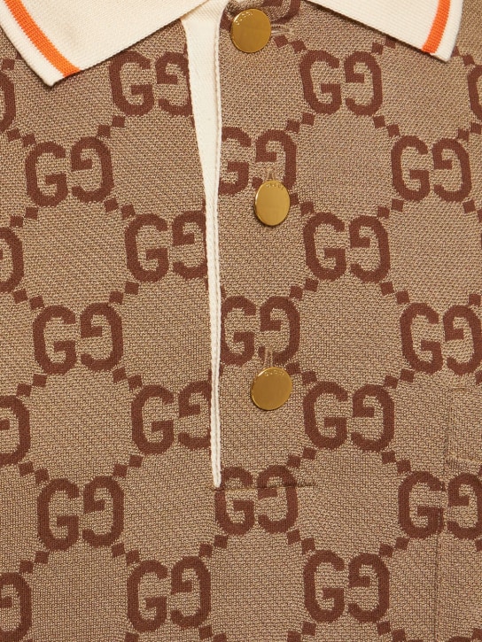 Gucci: Polohemd aus Baumwolle und Seide mit GG-Muster - Beige/Ebony - men_1 | Luisa Via Roma