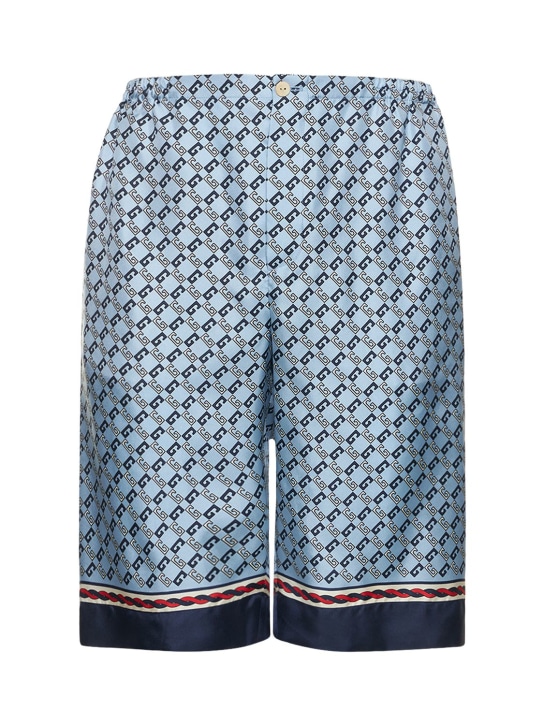 Gucci: Shorts de seda con estampado - Turquesa - men_0 | Luisa Via Roma