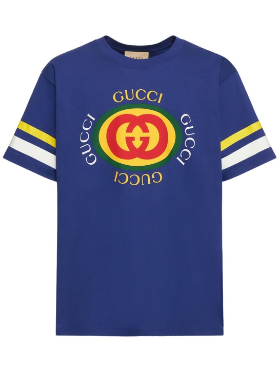 Gucci: T-shirt oversize in cotone con logo - Marino/Multi - men_0 | Luisa Via Roma