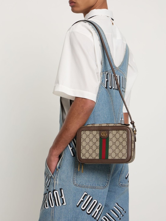 Gucci: Ophidia GG canvas messenger bag - Beige/Ebony - men_1 | Luisa Via Roma