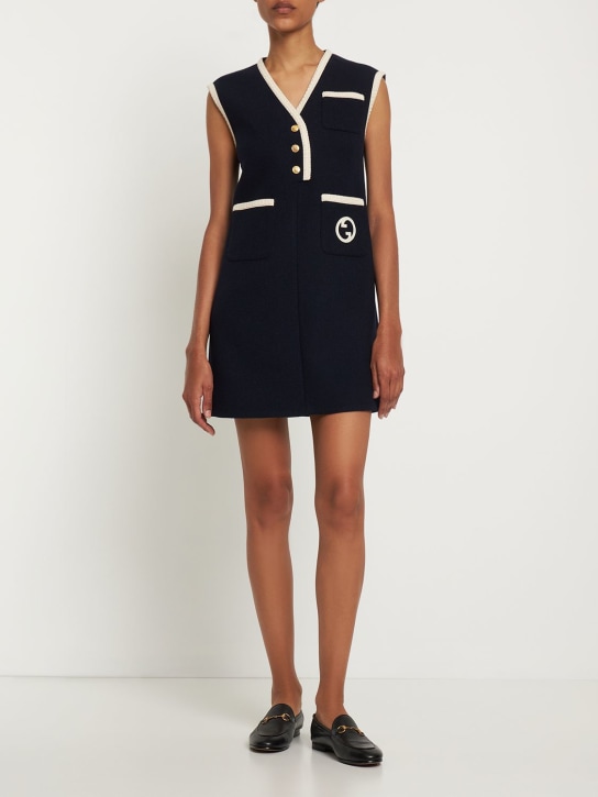 Gucci: Vestido mini de tweed de mezcla de lana - Admiral Dk Blue - women_1 | Luisa Via Roma