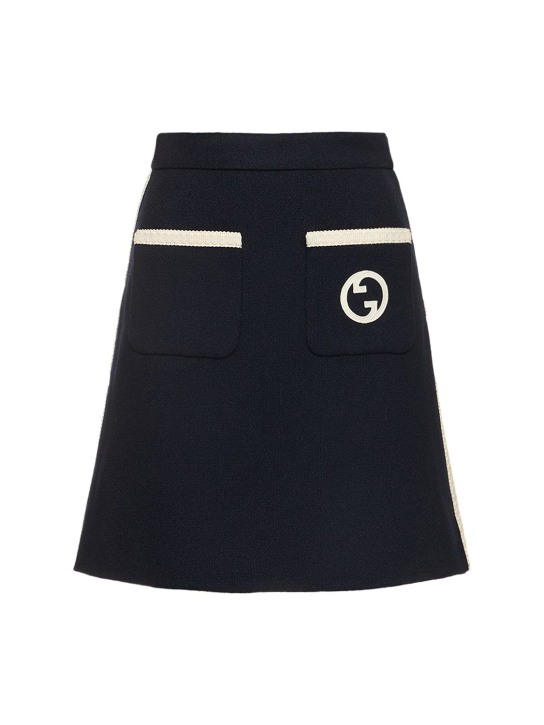 Gucci: Wool blend retro tweed skirt - Admiral Dk Blue - women_0 | Luisa Via Roma