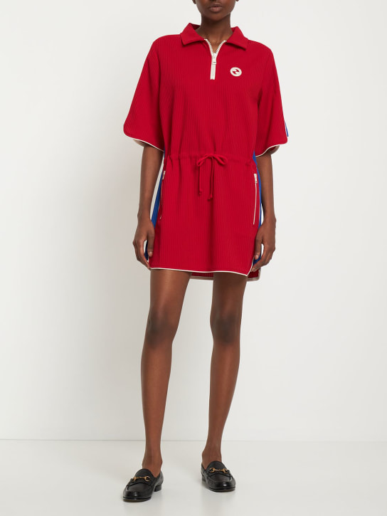 Gucci: Robe en polyester mélangé à manches longues - Rouge - women_1 | Luisa Via Roma