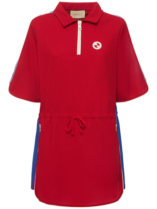 Gucci: Long sleeved polyester blend dress - Rojo - women_0 | Luisa Via Roma