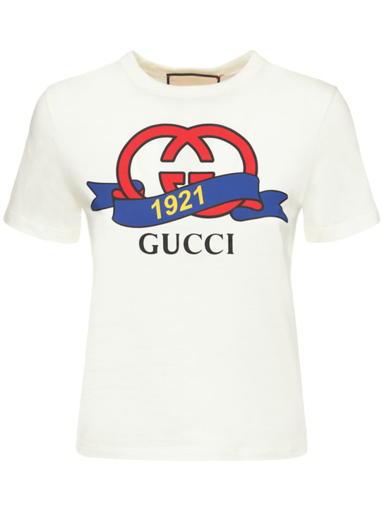 Gucci: 코튼 저지 티셔츠 - Sunlight/White - women_0 | Luisa Via Roma