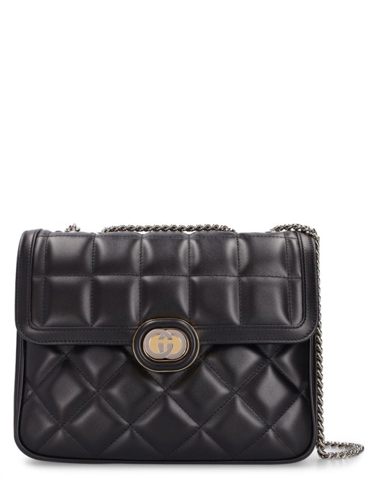Gucci: Small Gucci Deco leather shoulder bag - Siyah - women_0 | Luisa Via Roma