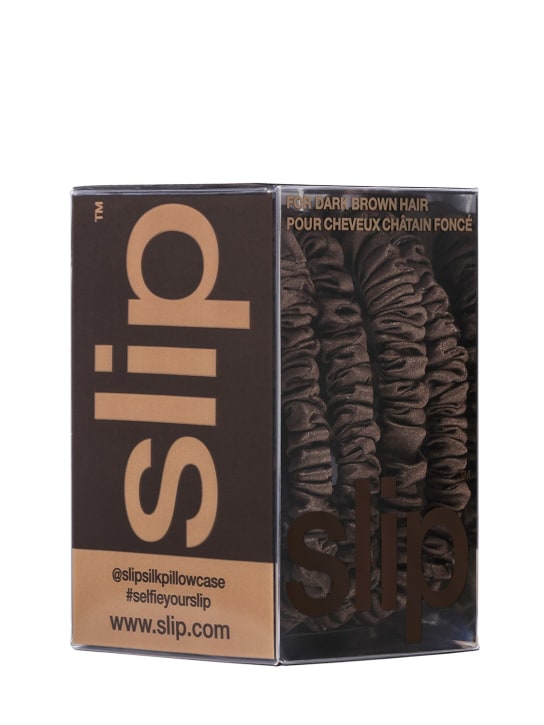 Slip: Set of 4 skinny silk scrunchies - Dark Brown - beauty-women_1 | Luisa Via Roma