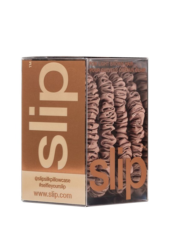 Slip: Set of 4 skinny silk scrunchies - Light Brown - beauty-women_1 | Luisa Via Roma