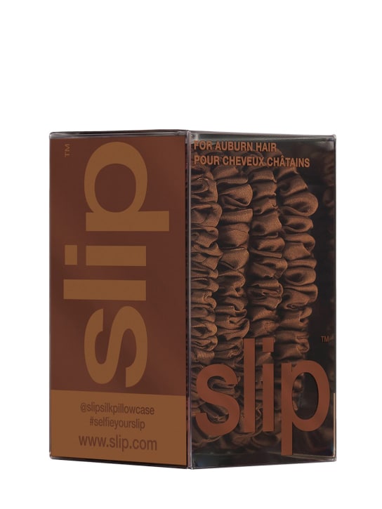 Slip: Set of 4 skinny silk scrunchies - Brown - beauty-women_1 | Luisa Via Roma