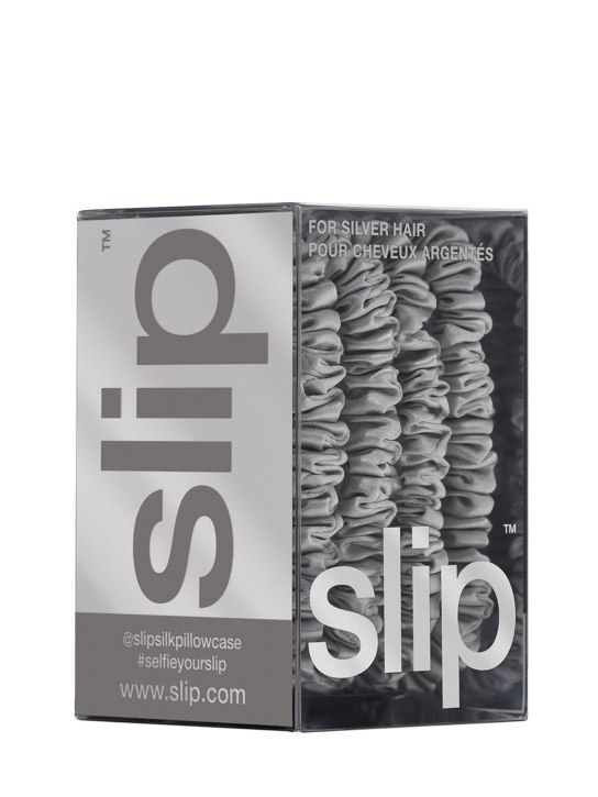 Slip: Set of 4 skinny silk scrunchies - Silver - beauty-women_1 | Luisa Via Roma